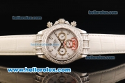 Rolex Daytona Chronograph Miyota Quartz Movement Diamond Bezel with White Dial and White Leather Strap