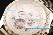 Breitling for Bentley Motors Automatic Tourbillon Skeleton with White Dial and Stainless Steel Strap,Honeycomb Bezel-Bidirectional Slide Rule