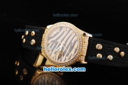 Rolex Datejust Automatic Movement Rose Gold ETA Case with Black&Diamond Dial Diamond Marker and Diamond Bezel-Black Rubber Strap