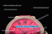 Cartier Ballon Bleu De Small Swiss Quartz Steel Case with Diamonds Bezel Hot Pink Dial and Hot Pink Leather Strap - Black Markers