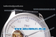 IWC Portugueser Tourbillon Hand-Wound Asia 2813 Automatic Steel Case with White Dial Black Leather Strap and Arabic Numeral Markers
