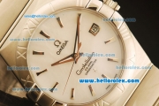 Omega Constellation Co-Axial Swiss ETA 2824 Automatic Full Steel with White Dial and Silver Stick Markers-(35mm)