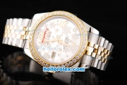 Rolex Datejust II Oyster Perpetual Automatic Movement Silver/Flower Dial with RG/Diamond Bezel-Two Tone Strap