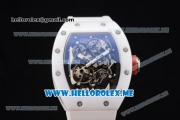 Richard Mille RM 055 Miyota 9015 Automatic Ceramic Case with Skeleton Dial and Dot Markers White Rubber Strap