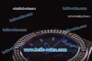 Hublot Classic Fusion Chronograph Miyota Quartz PVD Case - Diamond Bezel with Black Dial and Blue Rubber Strap - 7750 Coating