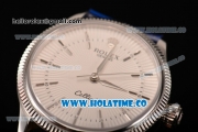 Rolex Cellini Time Asia 2813 Automatic Steel Case with White Dial Blue Leather Strap and Stick Markers