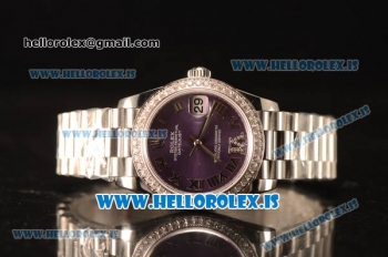 Rolex Datejust 31 Steel 2836 Auto With Steel Bracelet Purple Dial Roman Diamond Bezel