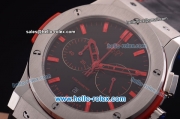 Hublot Classic Fusion Chronograph Miyota OS20 Quartz Steel Case with Black Dial and Black Rubber Strap-Red Markers