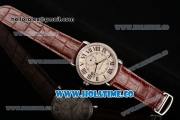 Cartier Rotonde De Asia Manual Winding Steel Case with White Dial Diamonds Bezel and Black Roman Numeral Markers