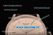 Rolex Cellini Asia Automatic Steel Case with Silver Dial Stick Markers and Black Leather Strap - Diamonds Bezel (BP)