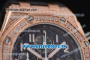 Audemars Piguet Royal Oak Offshore Seiko VK67 Quartz Rose Gold/Diamonds Case with Black Dial and Diamonds Bezel Black Rubber Strap