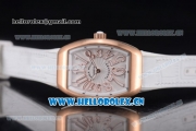 Franck Muller Black Croco Ronda 762 Quartz Rose Gold Case with White Dial Arabic Numeral Markers and White Leather Strap