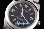 Rolex Oyster Perpetual No Date chronometer Automatic with Black Dial and White Case-Pink Marking--SSband Strap