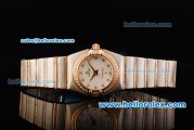 Omega Constellation Swiss Quartz Movement White Dial with Diamond Markers/Bezel and Two Tone Strap-Lady Model