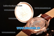 Patek Philippe Calatrava Swiss ETA 2824 Automatic Rose Gold Case with Brown Leather Strap Black Dial and Stick Markers