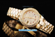 Rolex Datejust Automatic Movement Full Rose Gold with Diamonds Dial and Diamonds Bezel-Red Diamonds Hour Markers-Lady Size