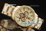 Ferrari Automatic Full Steel Case with White Dial and Three Subdials-SS Strap