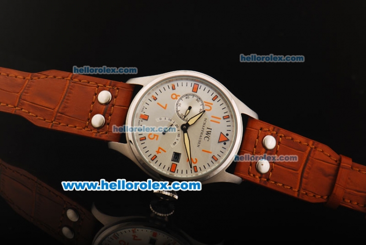 IWC Schaffhausen Portugieser Automatic Movement Steel Case with White Dial and Orange Arabic Numerals/Stick Markers - Click Image to Close