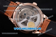 IWC Portuguese Tourbillon Asia ST25 Automatic Rose Gold Case with Wihte Dial Arabic Numeral Markers and Brown Leather Strap