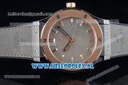 Hublot Classic Fusion Miyota 9015 Automatic Rose Gold Case with Grey Dial Stick Markers and Grey Genuine Leather Strap