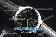 Cartier Ballon Bleu De Large Asia 2813 Automatic Steel Case with Black Dial and Black Leather Strap Roman Numeral Markers