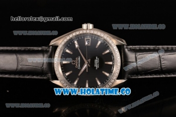 Omega Aqua Terra 150 M Co-Axial Clone Omega 8501 Automatic Steel Case with Black Dial and Stick Markers - Diamonds Bezel (EF)