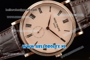 Patek Philippe Calatrava Small Seconds Miyota 9015 Automatic Rose Gold Case with Beige Dial Roman Numberal Markers and Brown Genuine Leather Strap (GF)