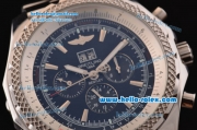 Breitling Bentley 6.75 Big Date Automatic Movement Silver Case with Black Dial and Honeycomb Bezel-SS Strap