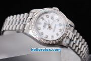 Rolex Datejust Oyster Perpetual Automatic Full White with Diamond Bezel and Diamond Marking-Lady Size