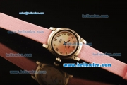 Rolex Cellini Swiss Quartz Steel Case with Pink MOP Dial and Roman Markers-Pink Leather Strap