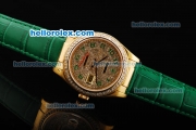 Rolex Datejust Oyster Perpetual Automatic Movement Gold Case with Diamond Dial and Green Arabic Numerals