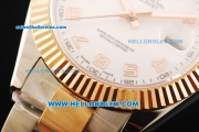 Rolex Datejust II Oyster Perpetual Automatic Movement Steel Case with White Dial and Gold Bezel-Two Tone Strap