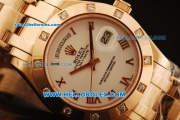 Rolex Day-Date Swiss ETA 2836 Automatic Rose Gold Case with Diamond Bezel and White Dial -Rose Gold Strap