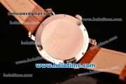 Vacheron Constantin Malte Miyota Quartz Rose Gold Case with Brown Leather Bracelet Diamond Markers and White Dial