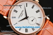 Patek Philippe Calatrava Miyota Quartz Rose Gold Case with Roman Numeral Markers and White Dial