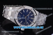 Audemars Piguet Royal Oak Clone AP Calibre 3120 Automatic Stainless Steel Case/Bracelet with Blue Dial Stick Markers and Diamonds Bezel - 1:1 (J12)