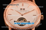 A.Lange&Sohne Saxonia Tourbillon Asia Automatic Rose Gold Case with White Dial Brown Leather Strap and Diamonds Bezel