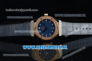 Hublot Classic Fusion Miyota 9015 Automatic Rose Gold Case with Navy Blue Dial Stick Markers and Navy Blue Genuine Leather Strap