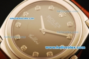 Rolex Cellini Swiss Quartz Steel Case with Black MOP Dial and Brown Leather Strap-Diamond Markers