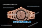 Audemars Piguet Royal Oak 41MM Asia 2813 Automatic Rose Gold/Diamonds Case with Stick Markers Black Inner Bezel and Diamonds Dial (EF)