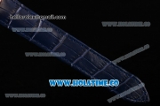 Cartier Rotonde De Swiss Quartz Rose Gold Case with Blue Leather Strap with White Guilloche Dial