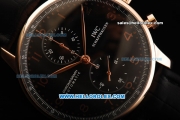 IWC Portuguese Chronograph Swiss Valjoux 7750 Automatic Movement Rose Gold Case with Black Dial and Black Leather Strap