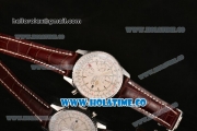 Breitling Navitimer World Chrono Swiss Valjoux 7750 Automatic Steel Case with Brown Leather Strap Stick Markers and White Dial