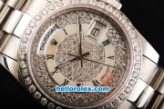 Rolex Day-Date Automatic Full Steel With Diamond Bezel and Diamonds Dial