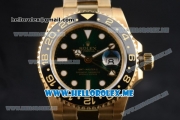 Rolex GMT-Master II Clone Rolex 3186 Automatic Yellow Gold Case/Bracelet with Green Dial and Dot Markers (BP)