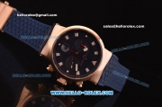 Ulysse Nardin Maxi Marine Chronograph Swiss Valjoux 7750 Automatic Rose Gold Case with Blue Dial and Blue Rubber Strap