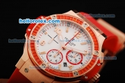 Hublot Big Bang Chronograph Swiss Valjoux 7750 Automatic Movement White Dial with Red Diamond Bezel and Red Rubber Strap