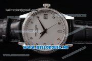 Patek Philippe Calatrava Miyota 9015 Automatic Steel Case with White Dial Black Leather Strap and Diamonds Markers Diamonds Bezel