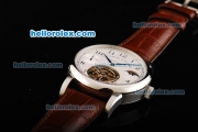 A.Lange&Sohne Glashutte Tourbillon Manual Winding Movement Steel Case with White Dial and Brown Leather Strap