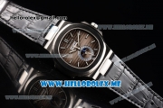 Patek Philippe Nautilus Annual Calendar Miyota 9015 Automatic Steel Case with Brown Dial Black Leather Strap and Stick Markers